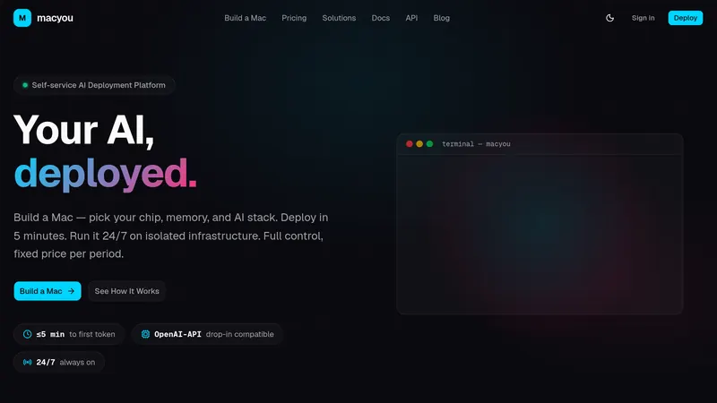 Real screenshot of macyou.co — Your AI, deployed